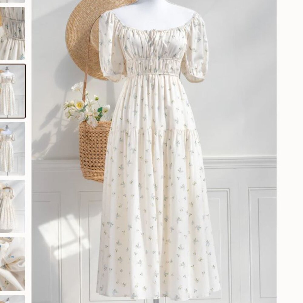 Amantine Cotton Linen Floral Élisette Midi Dress